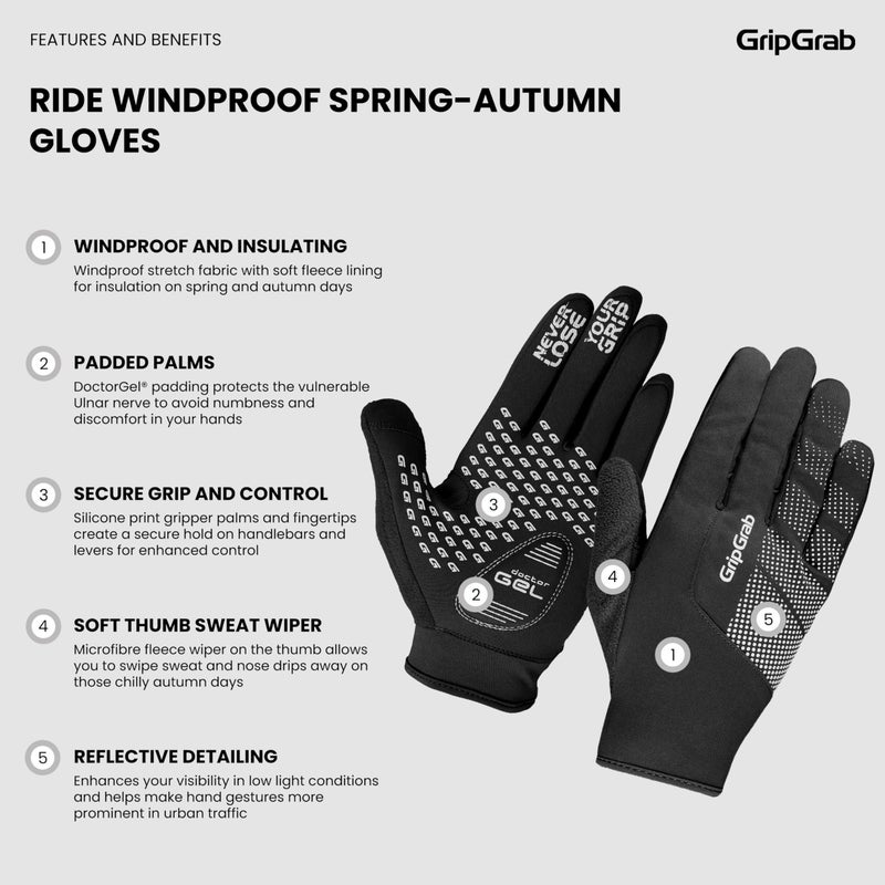 GripGrab Ride Windproof Spring Autumn Cycling Gloves Lightweight Thermal Thin Winter Padded Full Finger Bicycle Glove - Image 2